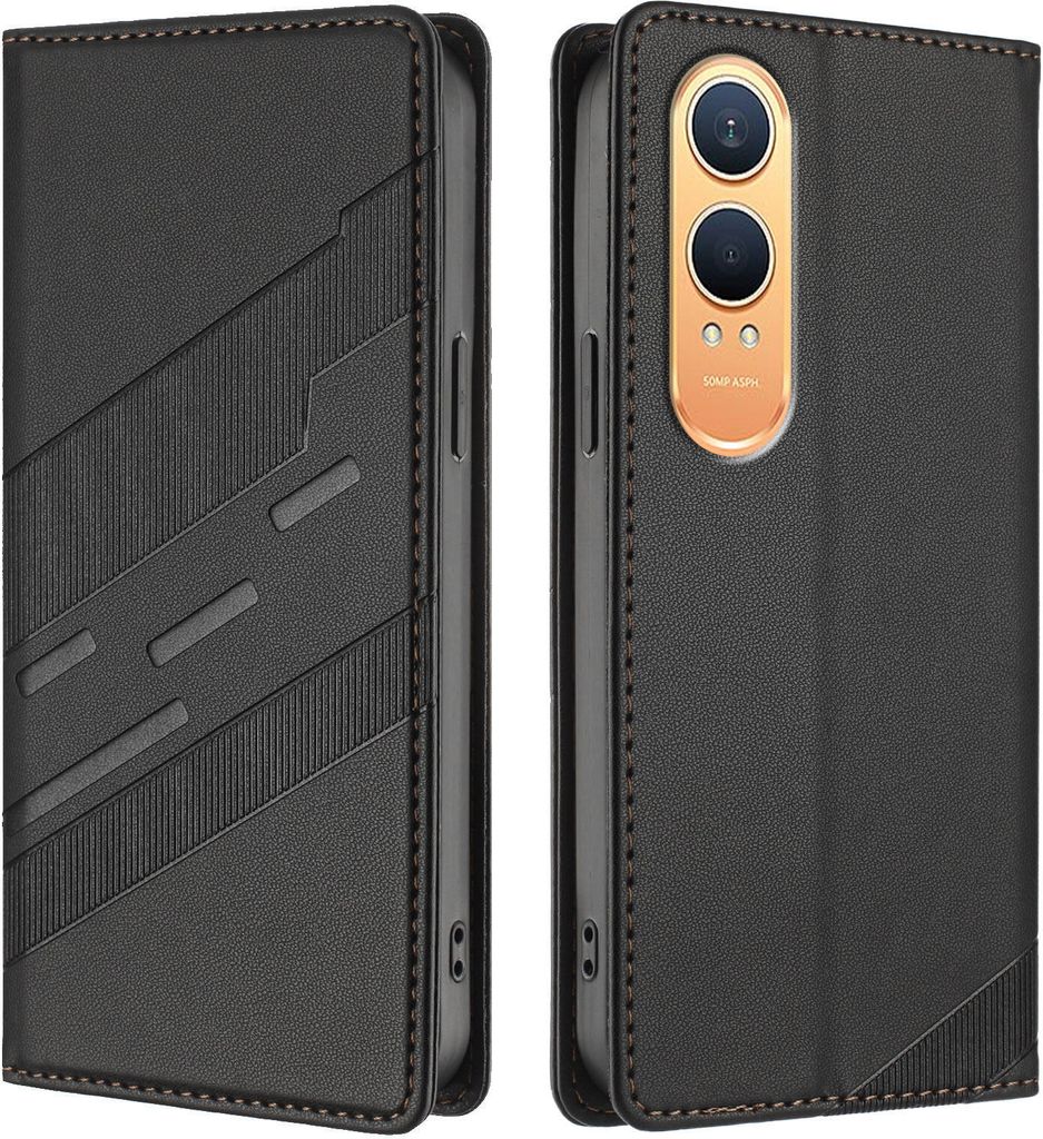 Hülle für OnePlus Nord CE4 Lite, Kunstleder Brieftaschen Handyhülle mit Kartenfach und Standfunktion Schwarz