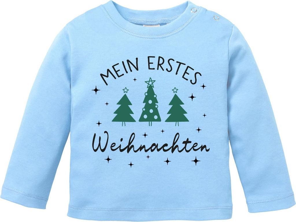 Baby Langarmshirt Mein erstes Weihnachten Babyshirt Weihnachtsmotiv Tannenbäume XMAS Outfit Jungen Mädchen SpecialMe