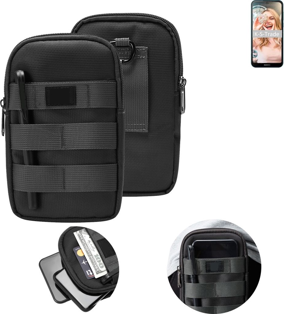 K-S-Trade Holster Gürtel Tasche kompatibel mit Xiaomi Redmi Note 7 Handy Tasche Schutz Hülle dunkel-grau viele Fächer, 1x