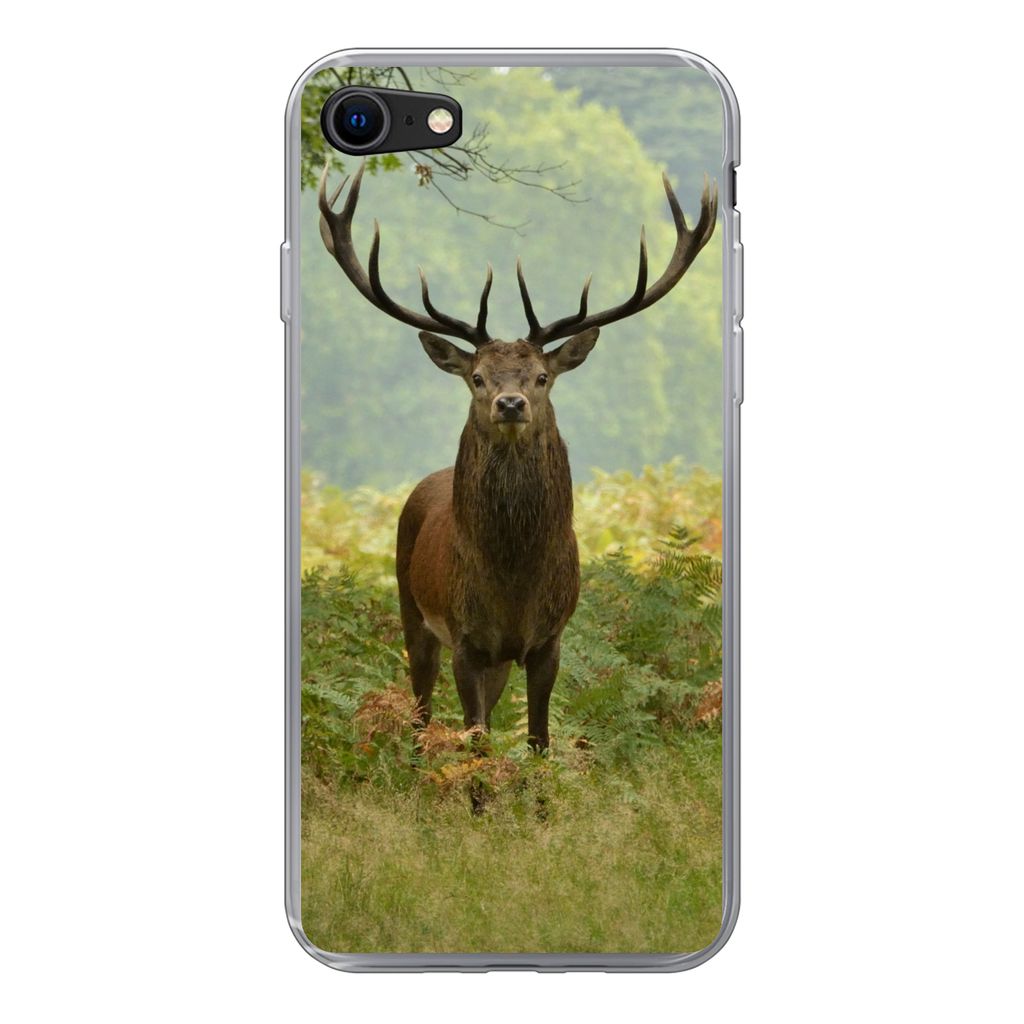 MuchoWow Handyhülle Schutzhülle Hülle für iPhone SE 2020 Rothirsch - Natur - Grün Silikon Softcase Handy Hülle - Kartenbesitzer