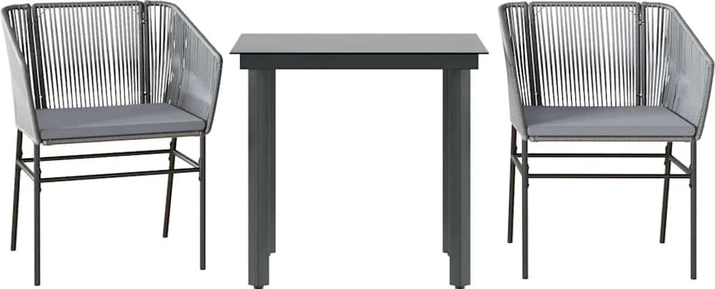 3-tlg. Garten-Essgruppe mit Kissen Grau Poly Rattan Glas