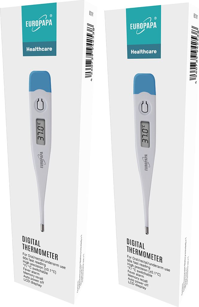 EUROPAPA 2 Stück Digitales Fieberthermometer für Babys, Kinder und Erwachsene, Thermometer für oral, axillar oder rektal, wasserdicht mit Fieber...
