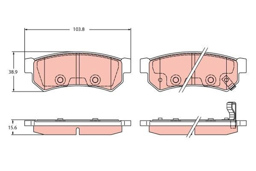 TRW Bremsbeläge GDB2437, 103,8x38,9x14,6 mm, mit akustischer Verschleißwarnung