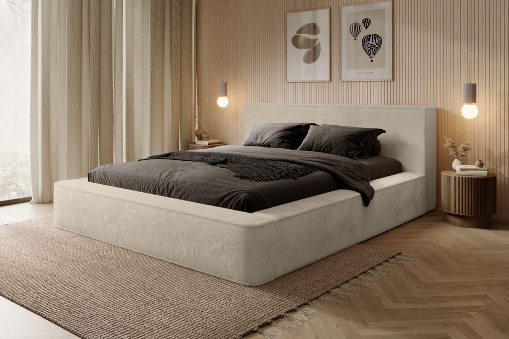 YOURHOUSE24 Polsterbett Doppelbett Bettgestell Lattenrost mit Bettkasten Ajsza (Farbe: Lapit 29, Größe: 180x200 cm)
