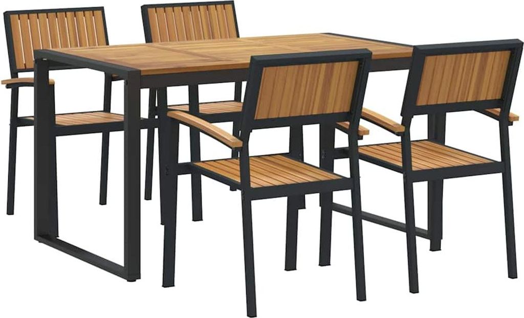 vidaXL Garten Essgruppe 5 pcs Schwarz Massivholz Akazie