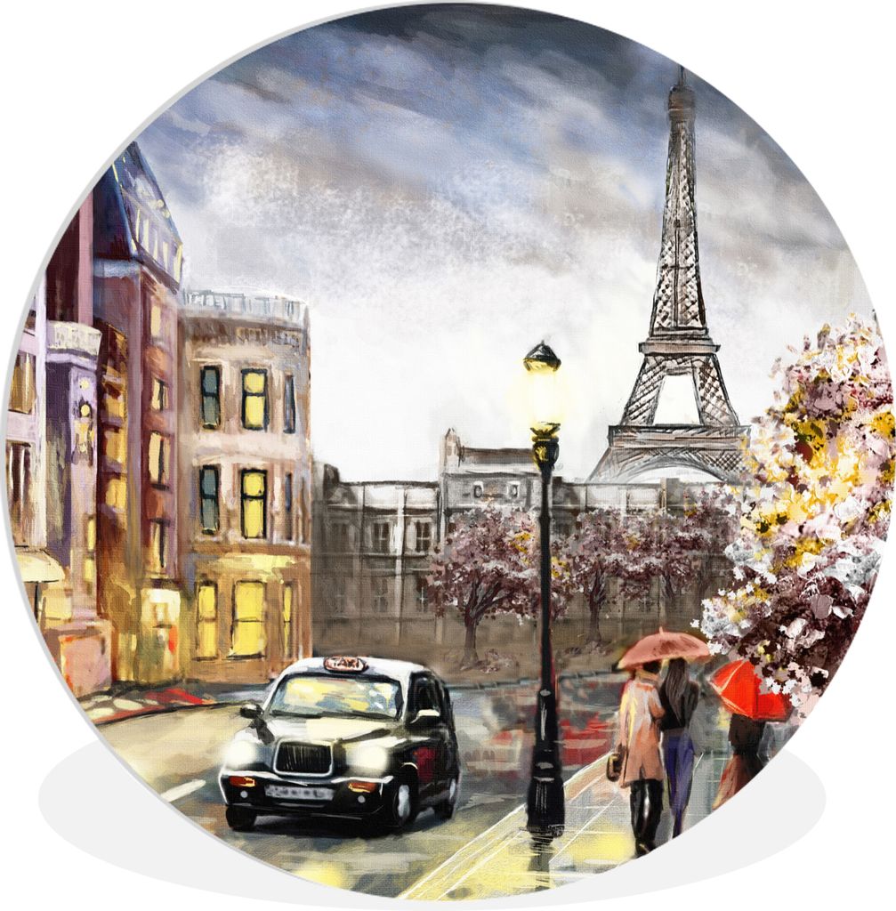 MuchoWow Rundes Wandbild - Runde Bilder Gemälde - Paris - Frankreich - Öl Ø 90 cm Kreis Wanddekoration Kunststoff - Wandkreis - Wandschmuck - ...