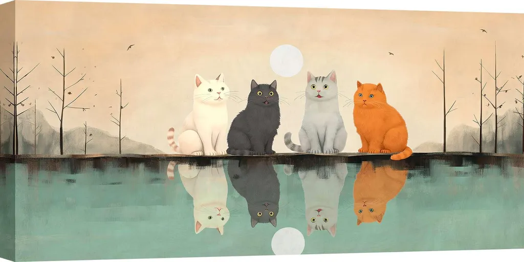 Décoration murale sur toile chats sous la lune Stef Lamanche 70x35
