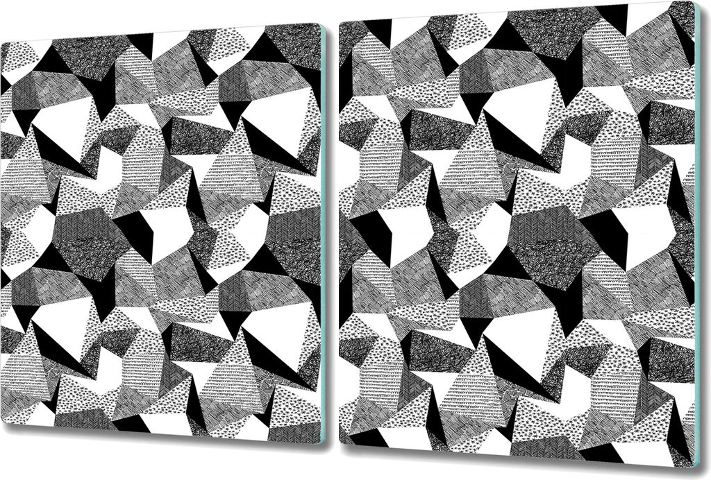 Glas-Herdabdeckplatte Glaskeramikkochfeld-Abdeckung - 2x 40x52 cm - Skizziert geometrische Formen