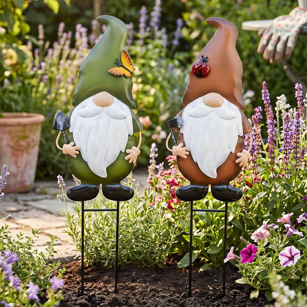2er Set Gartenstecker Zwerg H48cm Metall Beetstecker Gnom Produktbild 