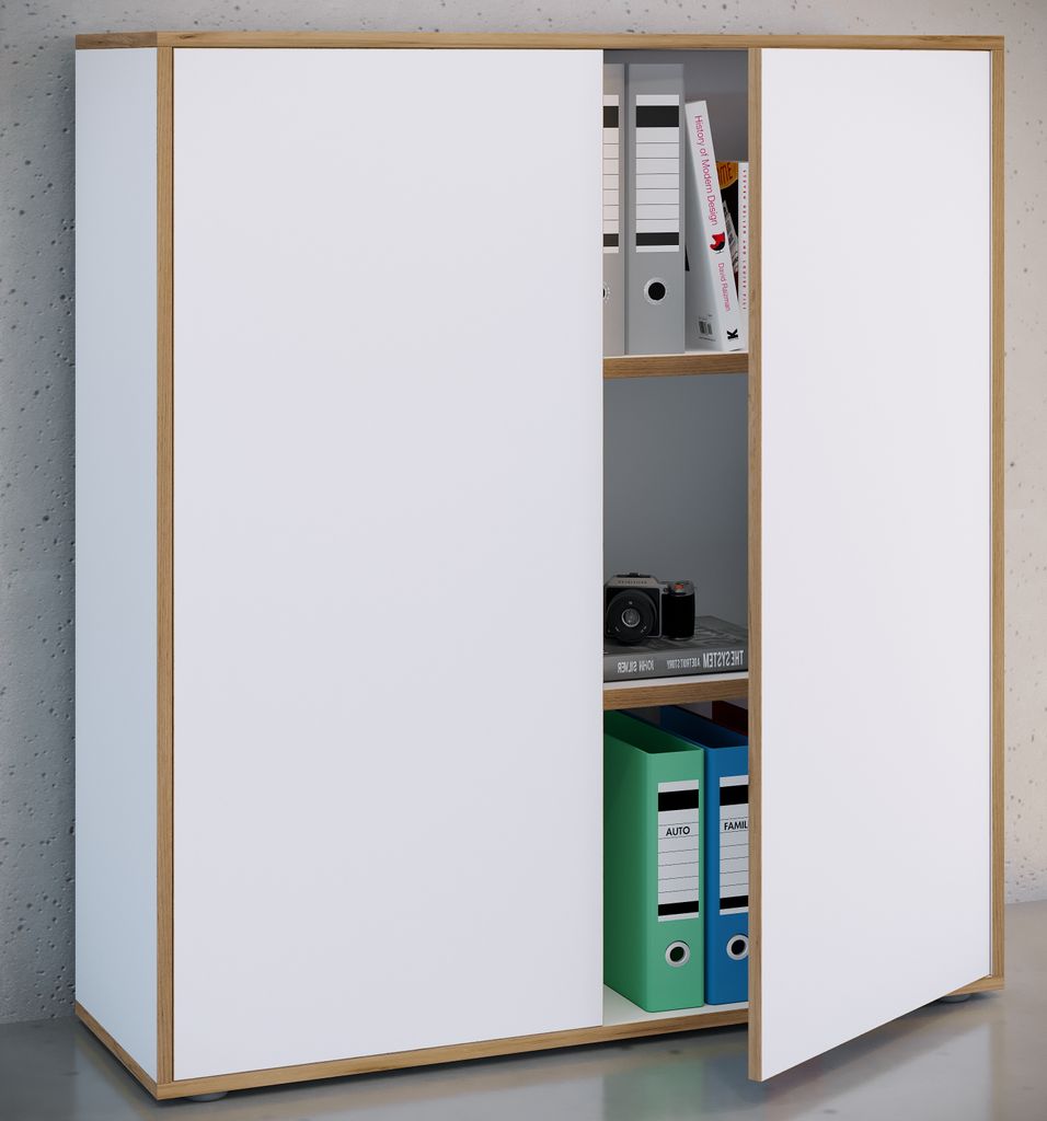 VCM Holz Büroschrank Ordner Aktenschrank Büromöbel Schrank Salia 3-fach Breite 100 cm Drehtüren