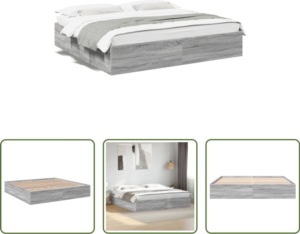 The Living Store Bettgestell Grau Sonoma 200x200 cm Holzwerkstoff