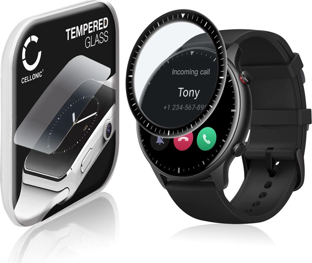 CELLONIC 9H Display Schutzglas für Amazfit GTR 2 Smartwatch, 3D Full Cover Full Glue Screen Protector Glass, Fitness Tracker Displayschutz Glas sc...