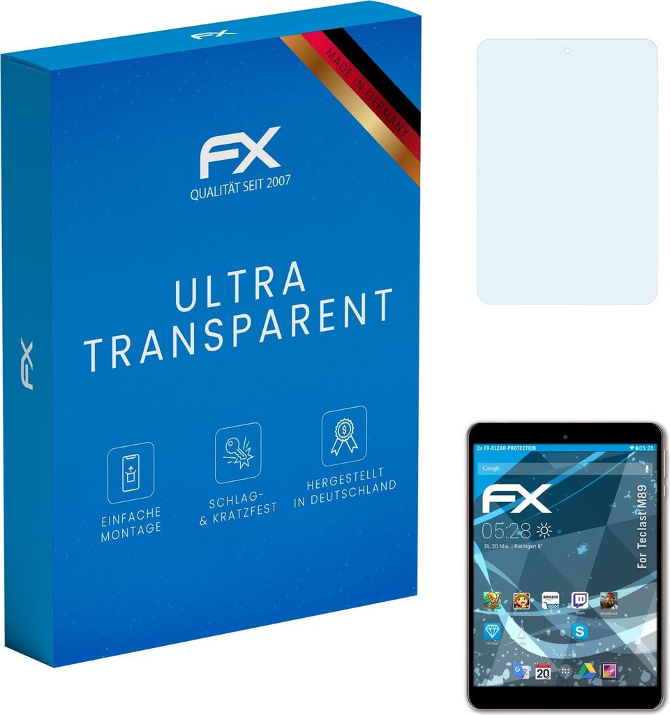 atFoliX FX-Clear 2x Schutzfolie kompatibel mit Teclast M89 Displayschutzfolie