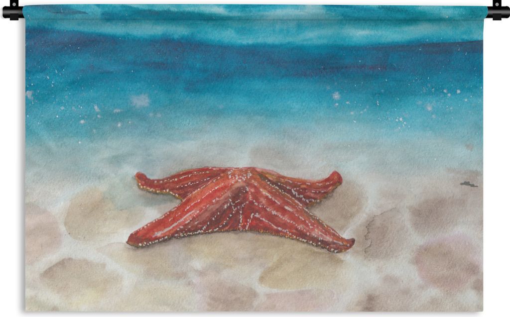 MuchoWow Wandteppich Wandbehang Meer - Aquarell - Seestern 150x100 cm Tapisserie Dekoration Wandtuch - Waschbar - Tapisserien - Wand-Decke