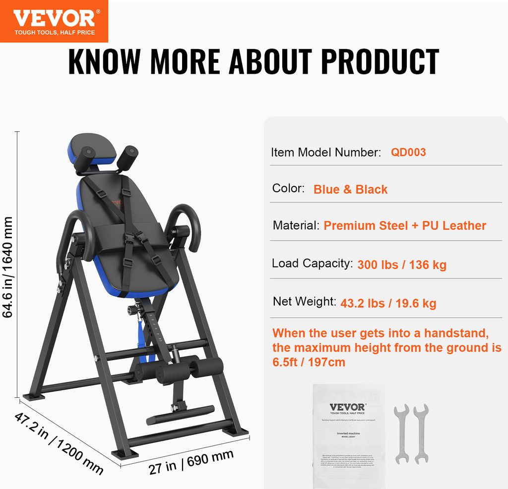 Inverzní stůl VEVOR, nosnost 136 kg, multifunkční zařízení, Obrázek produktu 7