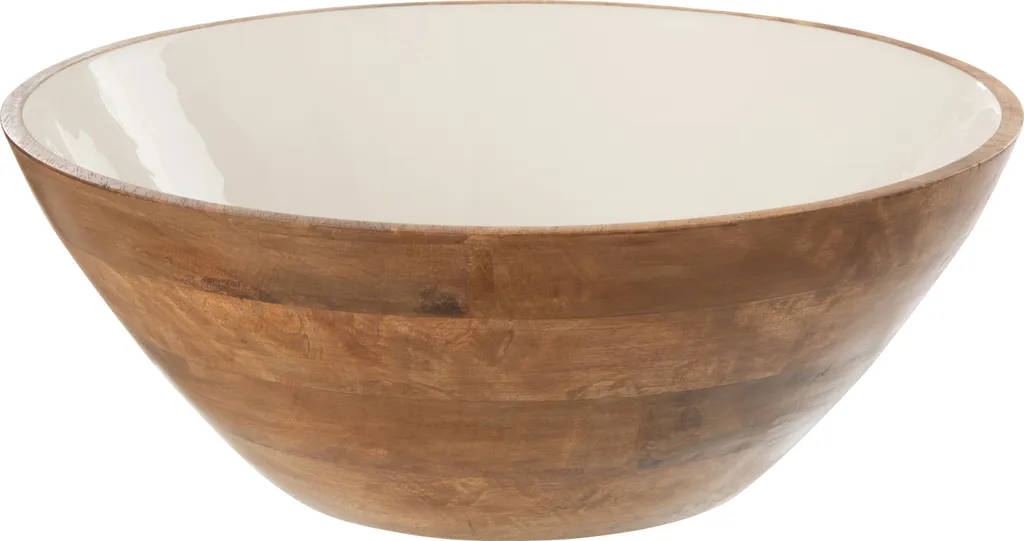 Grand saladier décoratif J-Line Kos bois bicolore marron blanc moderne