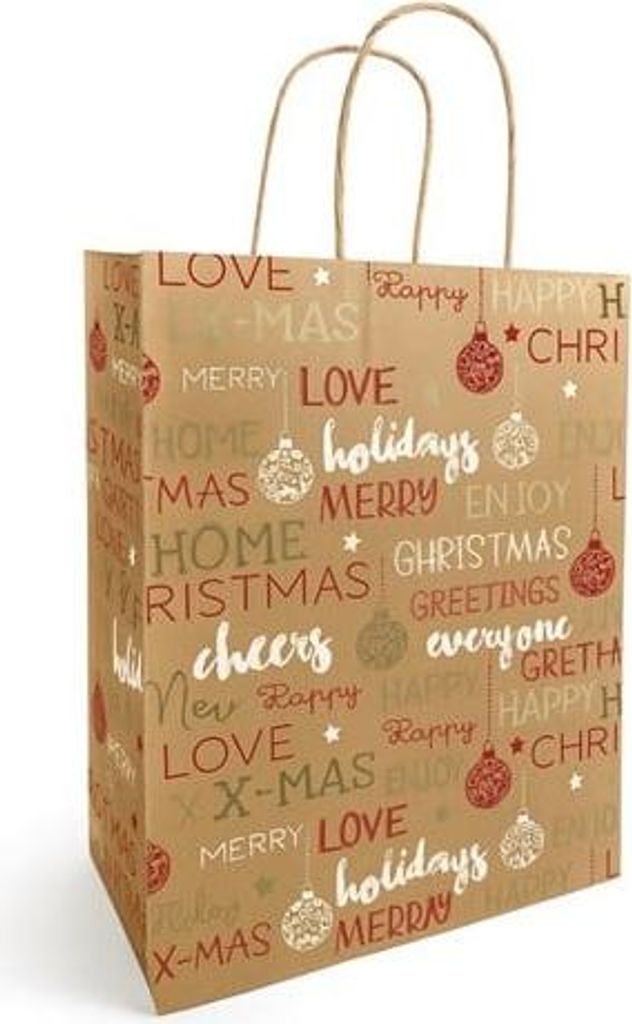 Papiertüte für Geschenke 230 x 120 x 300 mm, braun mit Weihnachtsaufdruck