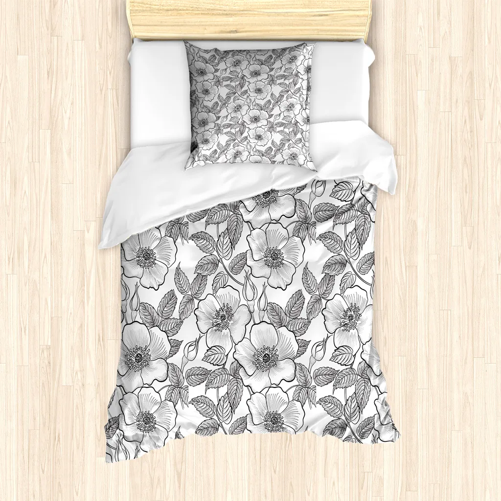 Copripiumino Floreale Grigio Antracite ABAKUHAUS 135x200 Anallergico