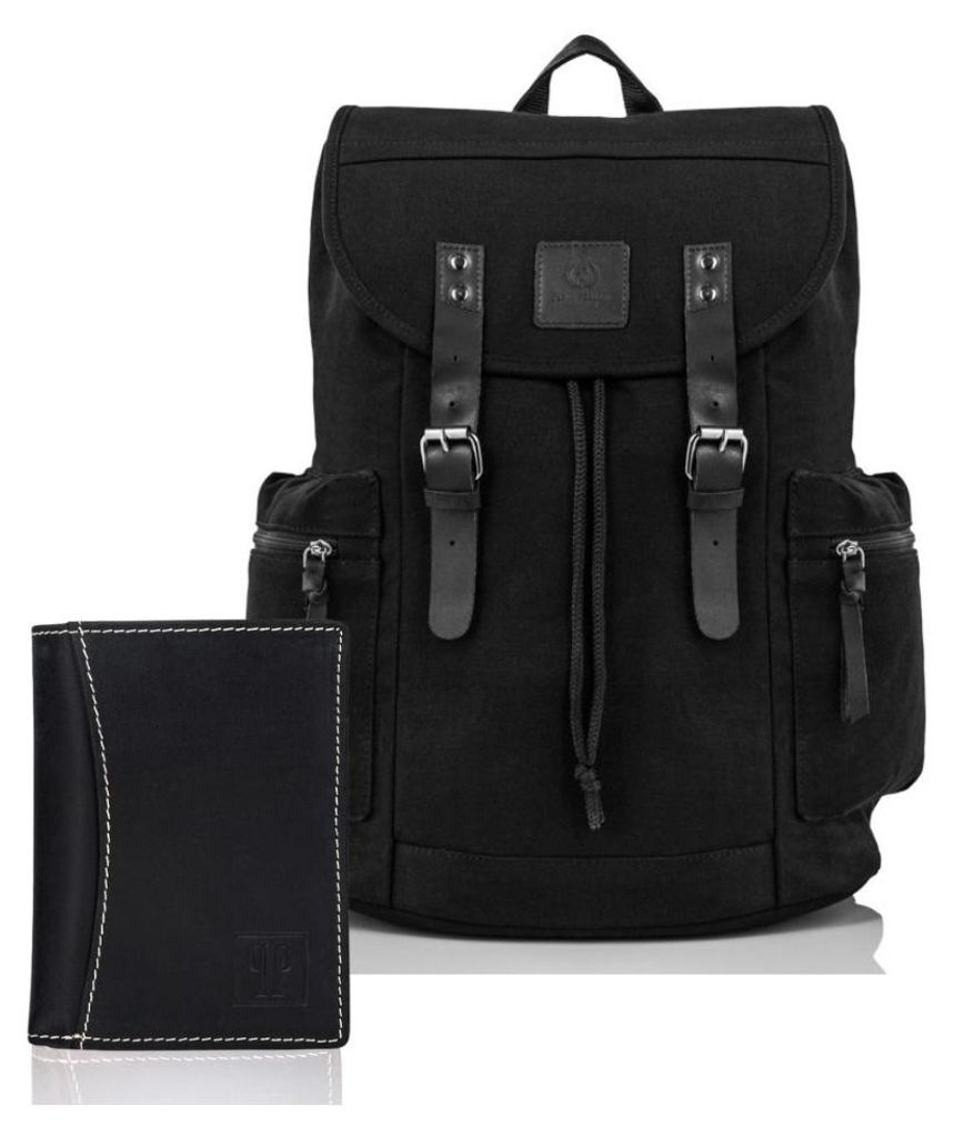 T-13 Portemonnaie aus Leder für Herren und T-19 Rucksack für Herren, schwarz, Set Paolo Peruzzi ZUP-78-BL