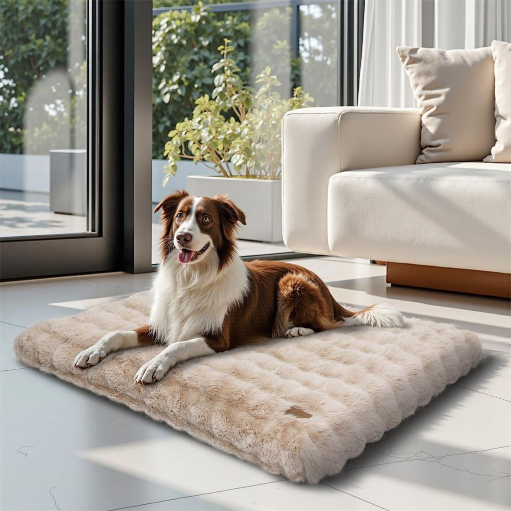 WISFOR Hundebett Hundesofa Hundematratze Hundekissen Plüsch, wasserfest waschbar Bezug abnehmbar XL: 105 x 70 x 12 cm, Beige
