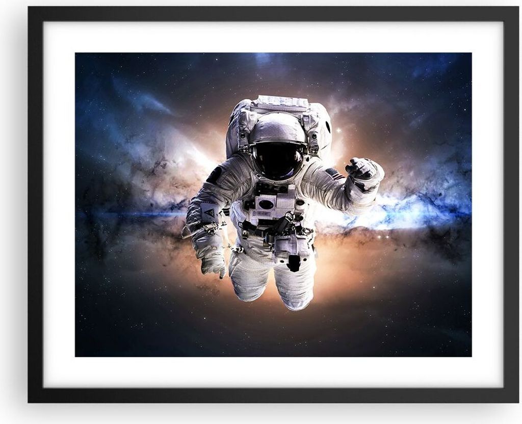 Gerahmtes Poster - Schwarzer Rahmen - Astronaut Erde Raum - 50x40 cm - Wand Bild - Wanddeko - Wandbilder - Kunstposter - Wandposter - Bilderrahmen ...
