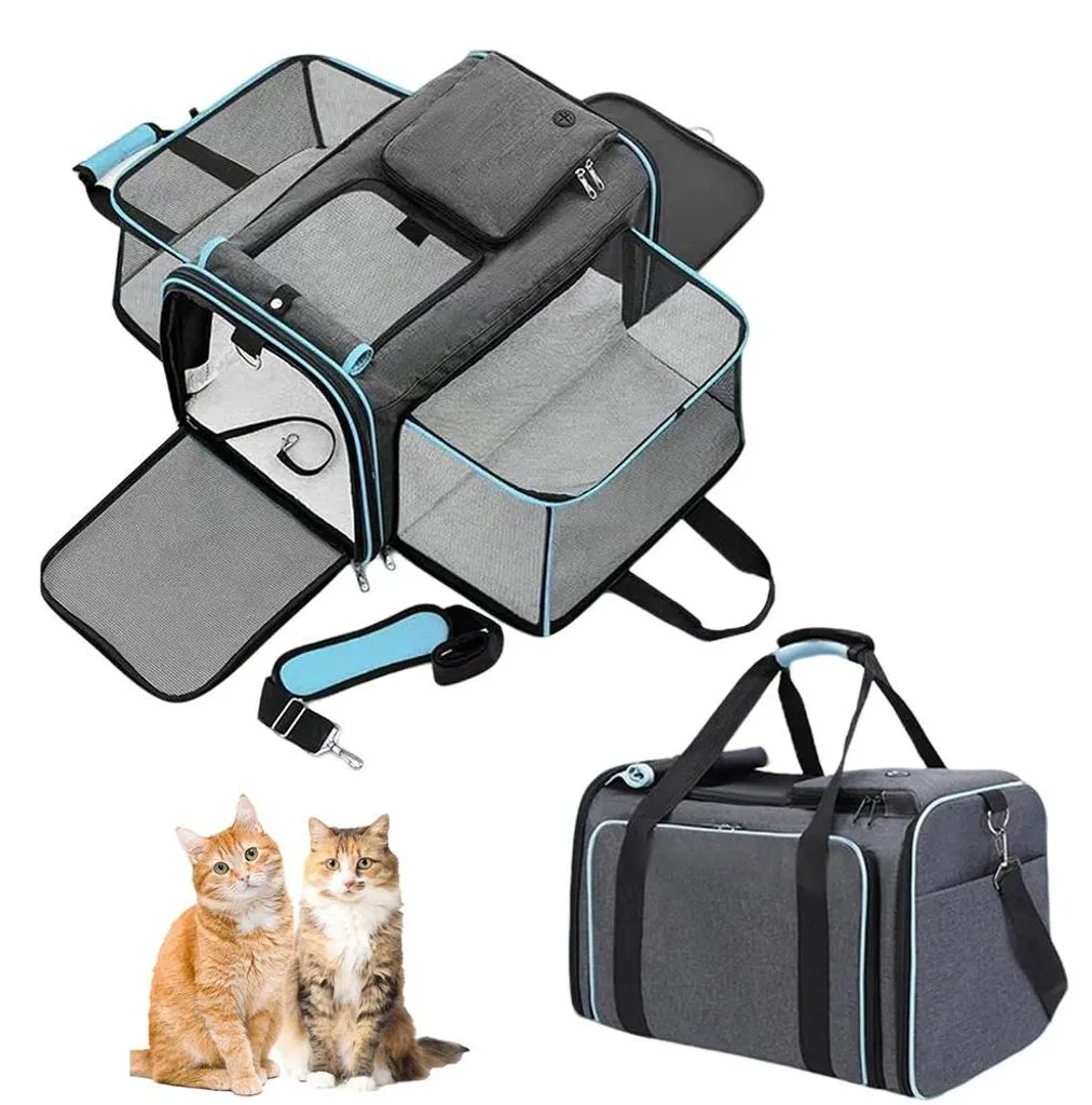 Sac à bandoulière pour chaton gris - Panier de transport souple et aéré