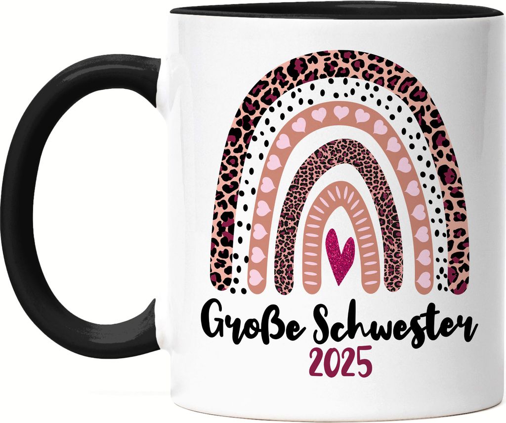 Große Schwester 2025 Tasse Schwarz Sisters Sis Beschützer Geborgenheit Liebe Familie Zusammenhalt Freude Love