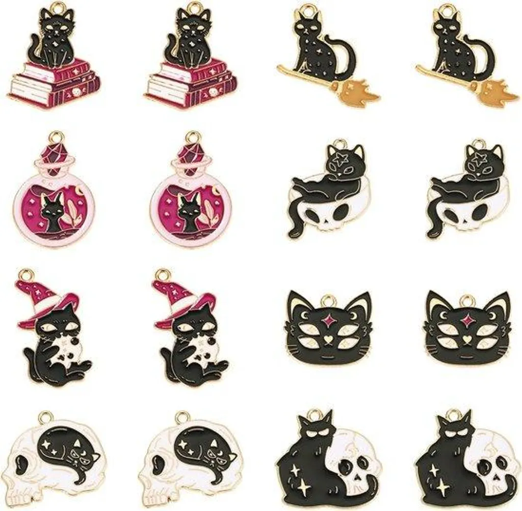 Kit 16 pendentifs chat d'Halloween pour personnaliser vos bijoux en DIY
