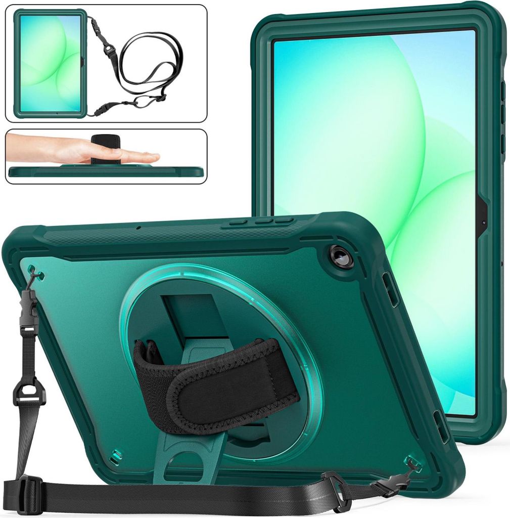 Hülle für Samsung Galaxy Tab A11 Plus 360 Ring Handgriff & Schultergurt Grün