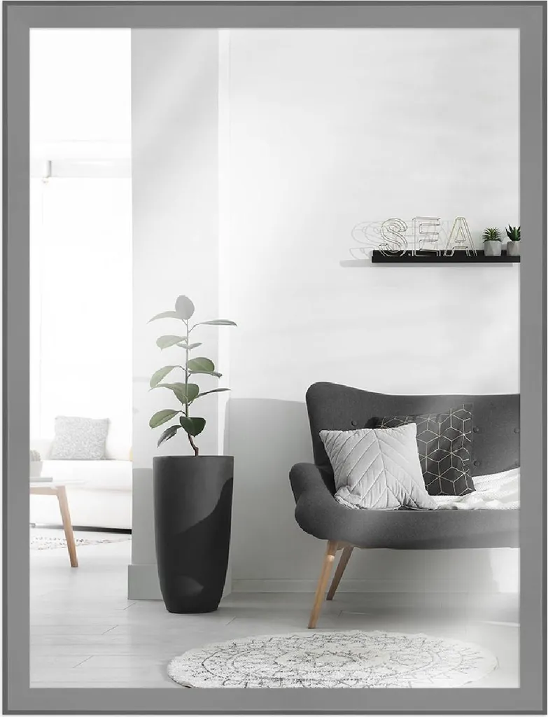 Specchio MendeFrames H080 40x60 Grigio Chiaro Legno Massello Parete