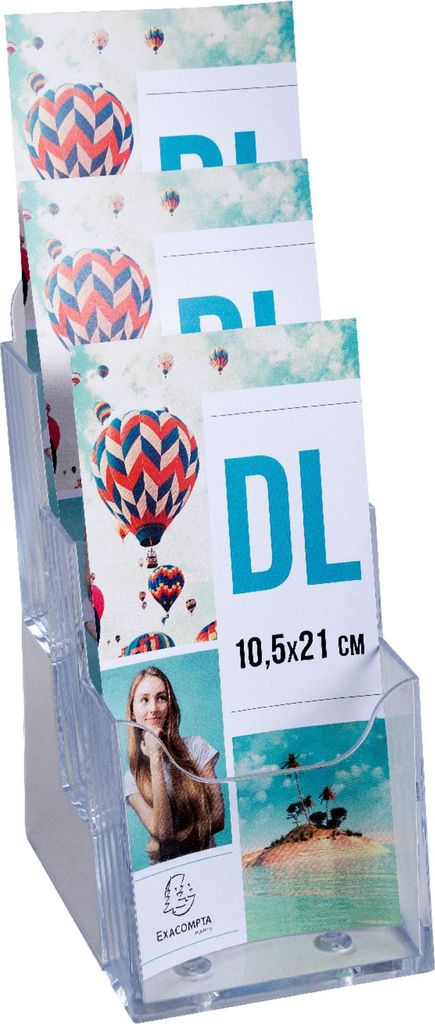Exacompta 73158D Tischprospekthalter 3 Fächer DL 10x21cm Exacryl Kristall