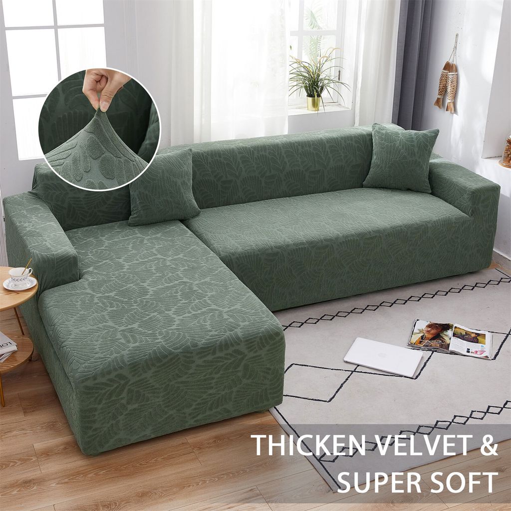 Sofabezug Ecksofa L Form Sofa Überwürfe Stretch Chaise-Schonbezug mit Zwei Kissenbezügen Waschbar Universal-Couchbezug Sofa Cover,Grün