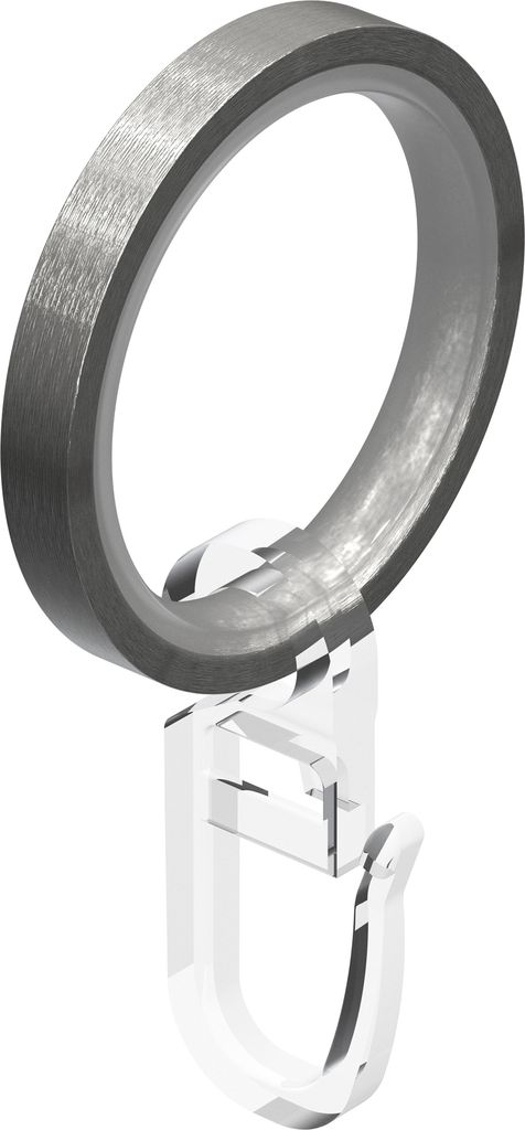Interdeco Gardinenringe / Flachringe inkl. Einlage und Faltenhaken für Gardinenstangen mit 20 mm Ø Edelstahl-Optik, Pack. 16 Stück