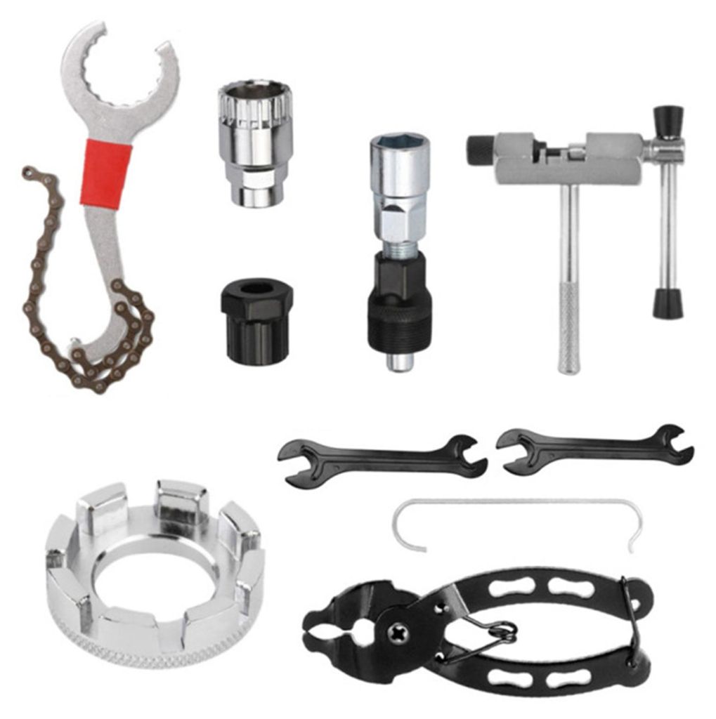9-teiliges Fahrrad-Reparatur-Werkzeug-Set, Tretlager, Kurbel, Freilauf-Entferner, Schraubenschlüssel, Fahrradkettenzangen-Set