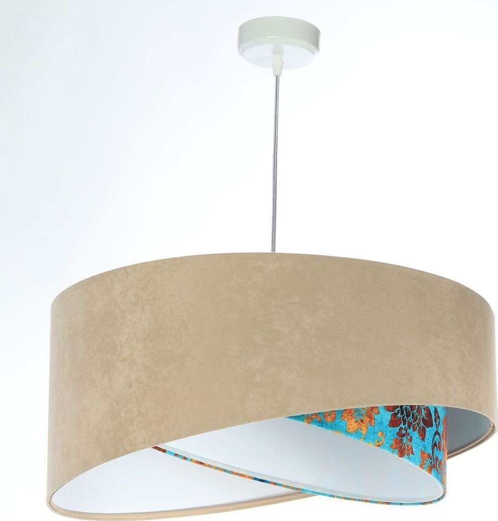 Pendelleuchte Stoff Ø 50 cm H: max. 102 cm Weiß Beige Türkis (Barock floral) Orange E27 rund Modern Hängelampe