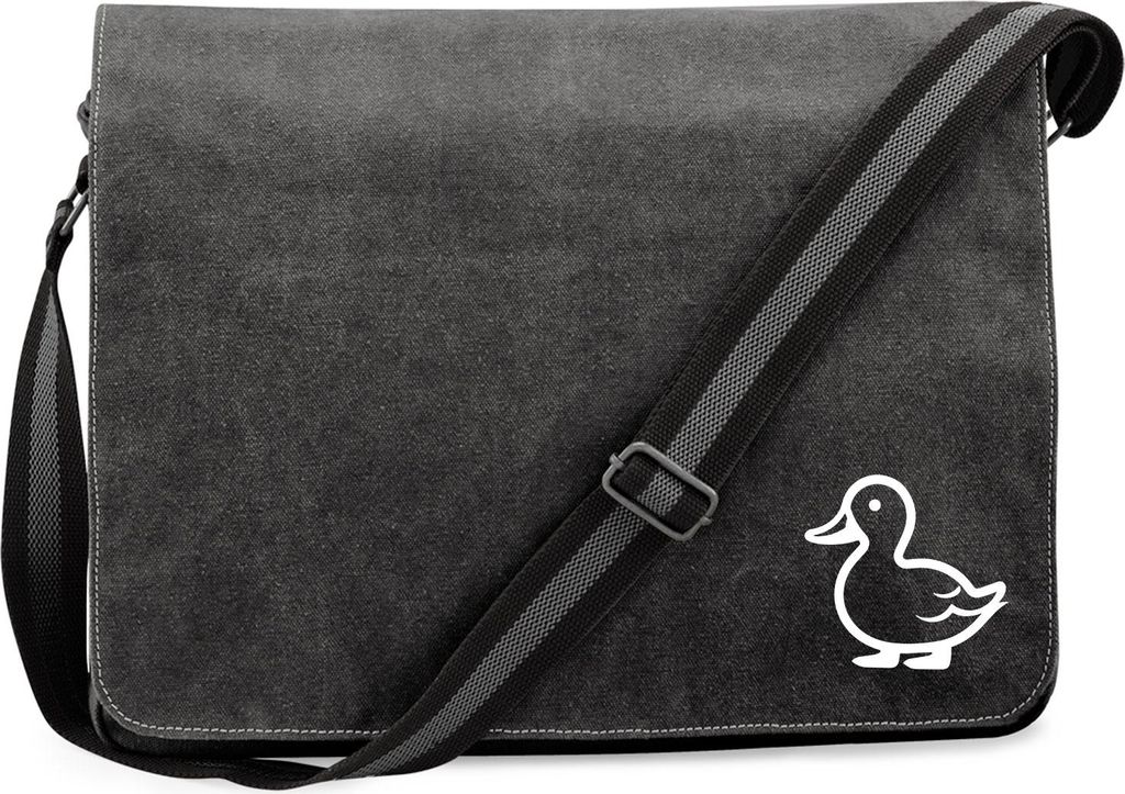 Huuraa Umhängetasche Ente Silhouette 14 Liter Black Canvas Laptoptasche Geschenkidee