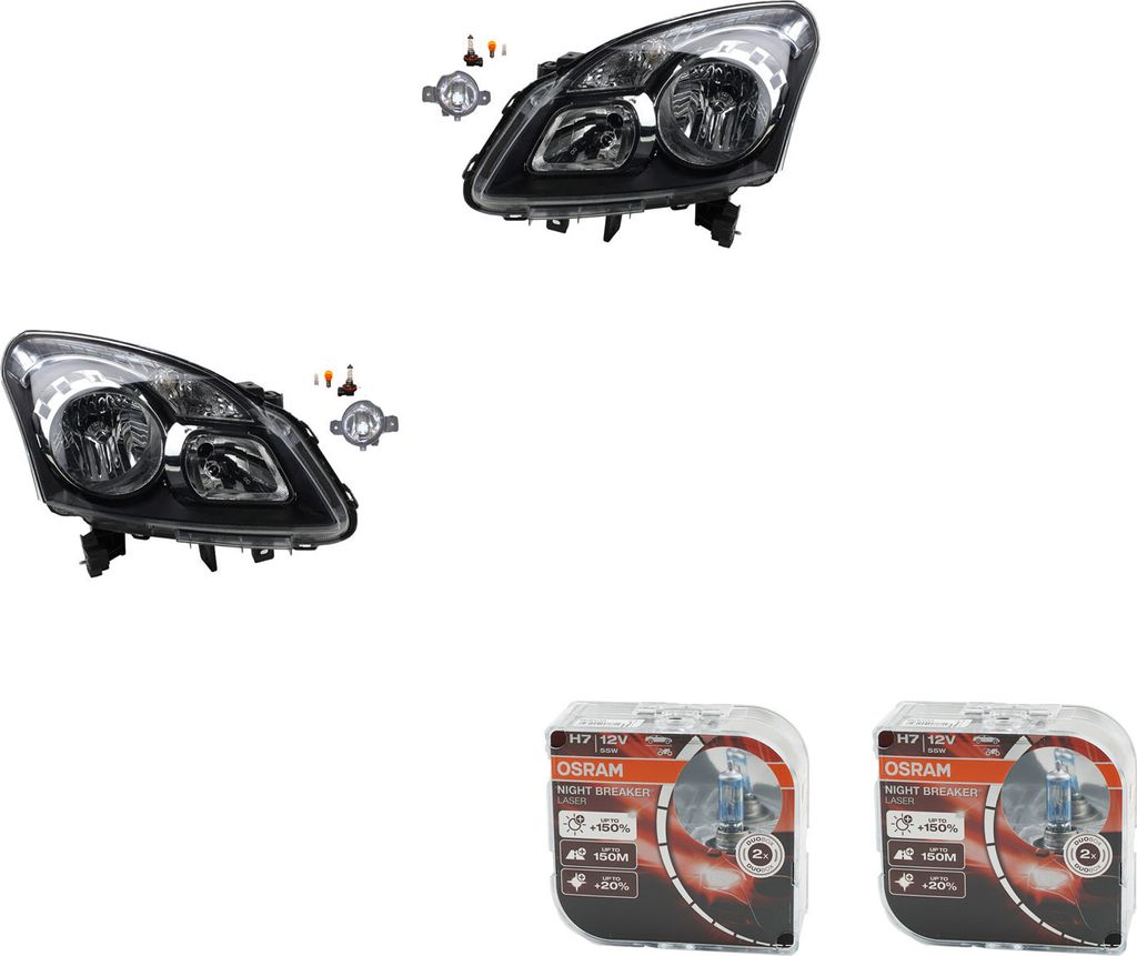 Johns, Scheinwerfer Satz Osram Night Breaker Laser passend für Renault Koleos HY 08-11 8200002469 2615589925 26155AU325 B4A558990A 2615500Q00 2615...
