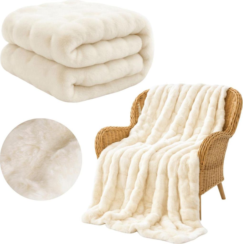 Kuscheldecke 160x100 Weiß weich flauschig warm gemütlich elegante Decke für Sofa modernes Design