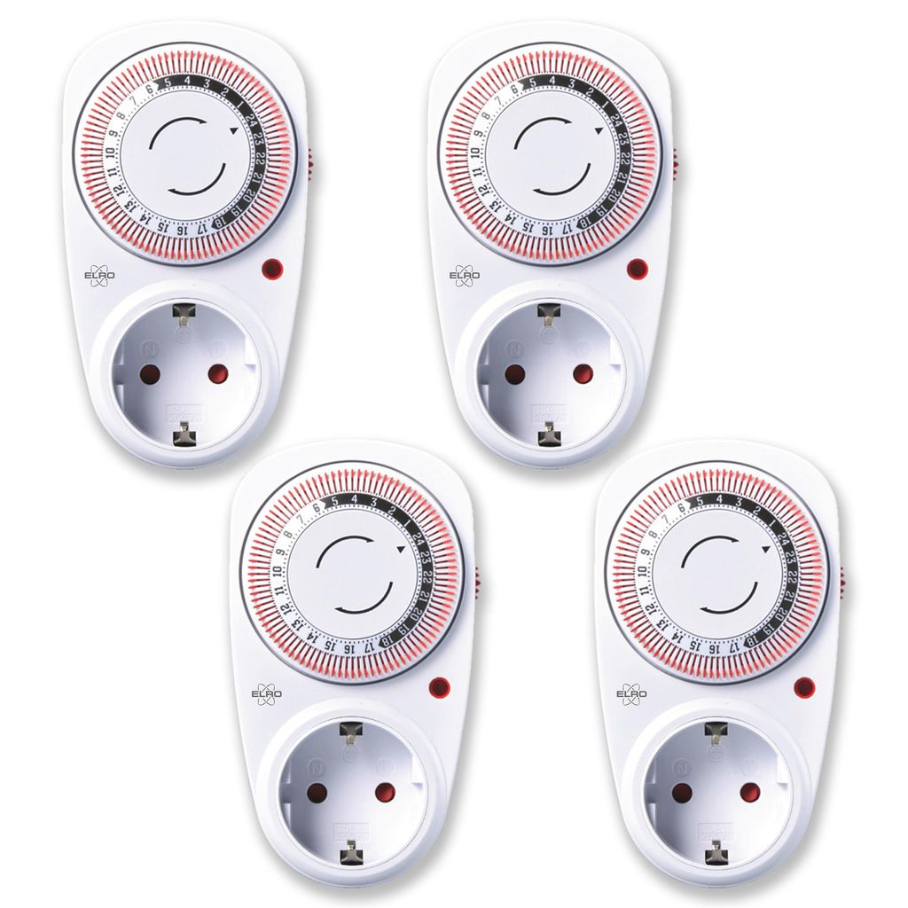 4er Set, Steckdosen mit mechanischer Zeitschaltuhr, Timer analog manuell, H 13cm