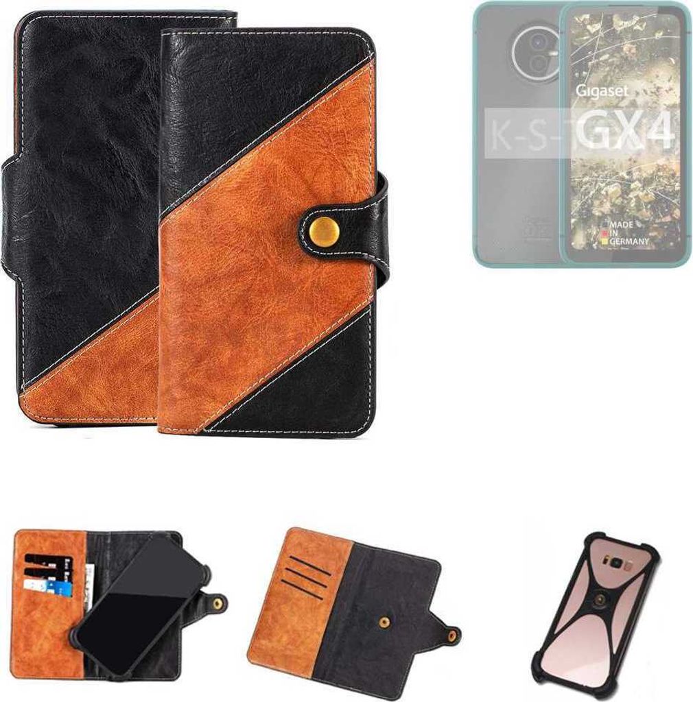 K-S-Trade Handyhülle Schutzhülle Bookstyle Case Wallet-Case kompatibel mit Gigaset GX4 Handy Cover Bumper Klapphülle schwarz hellbraun 1x