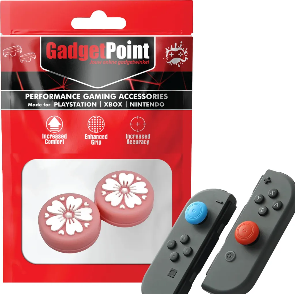 Impugnature per il pollice - Impugnature per il pollice per i controller Joy-Con di Nintendo Switch - Impugnature per il pollice da gioco - Impugnature per il pollice performanti - Cappucci antiscivolo per joystick - Accessori di protezione - Rosa floreale con bianco -