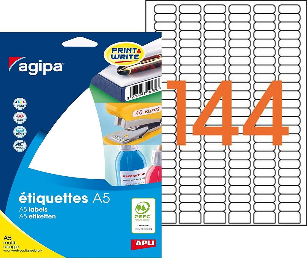 agipa Universal Etiketten 8 x 20 mm weiß 2.304 Etiketten