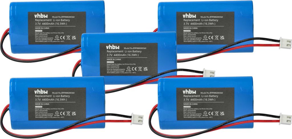 vhbw 5x Akku kompatibel mit Stilosa Tischlampe, Nachttischlampe (4400 mAh, 3,7 V, Li-Ion)