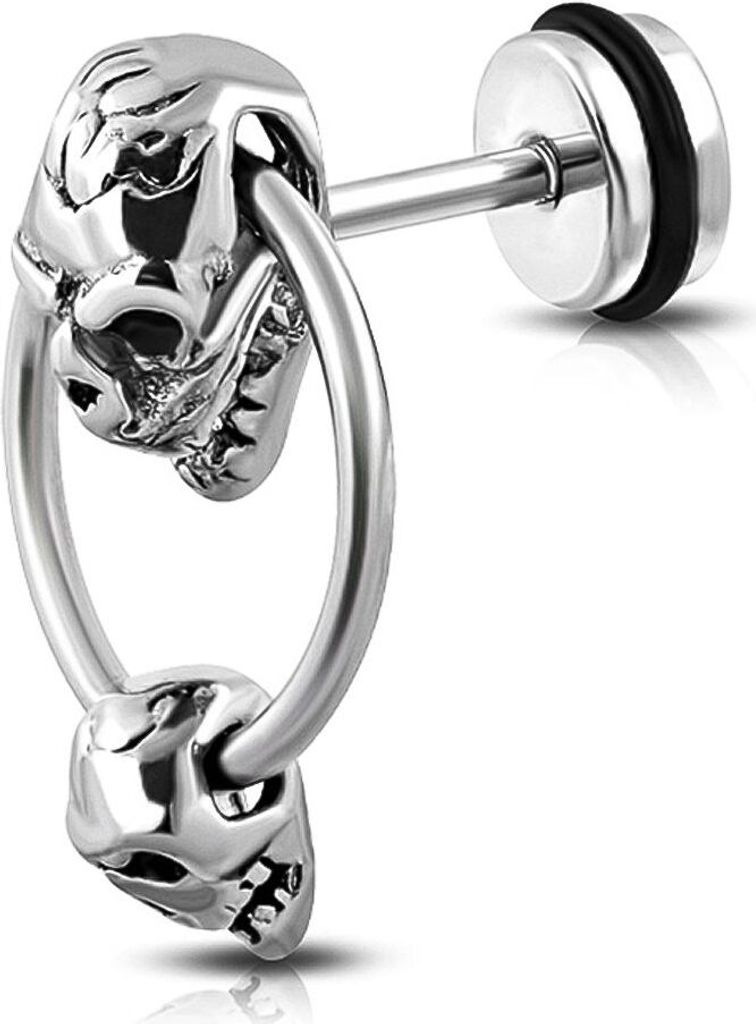 Fake Plug Edelstahl Totenkopf Türklopfer Fakeplug Ohr Piercing Ohrstecker Damen Herren Autiga silber