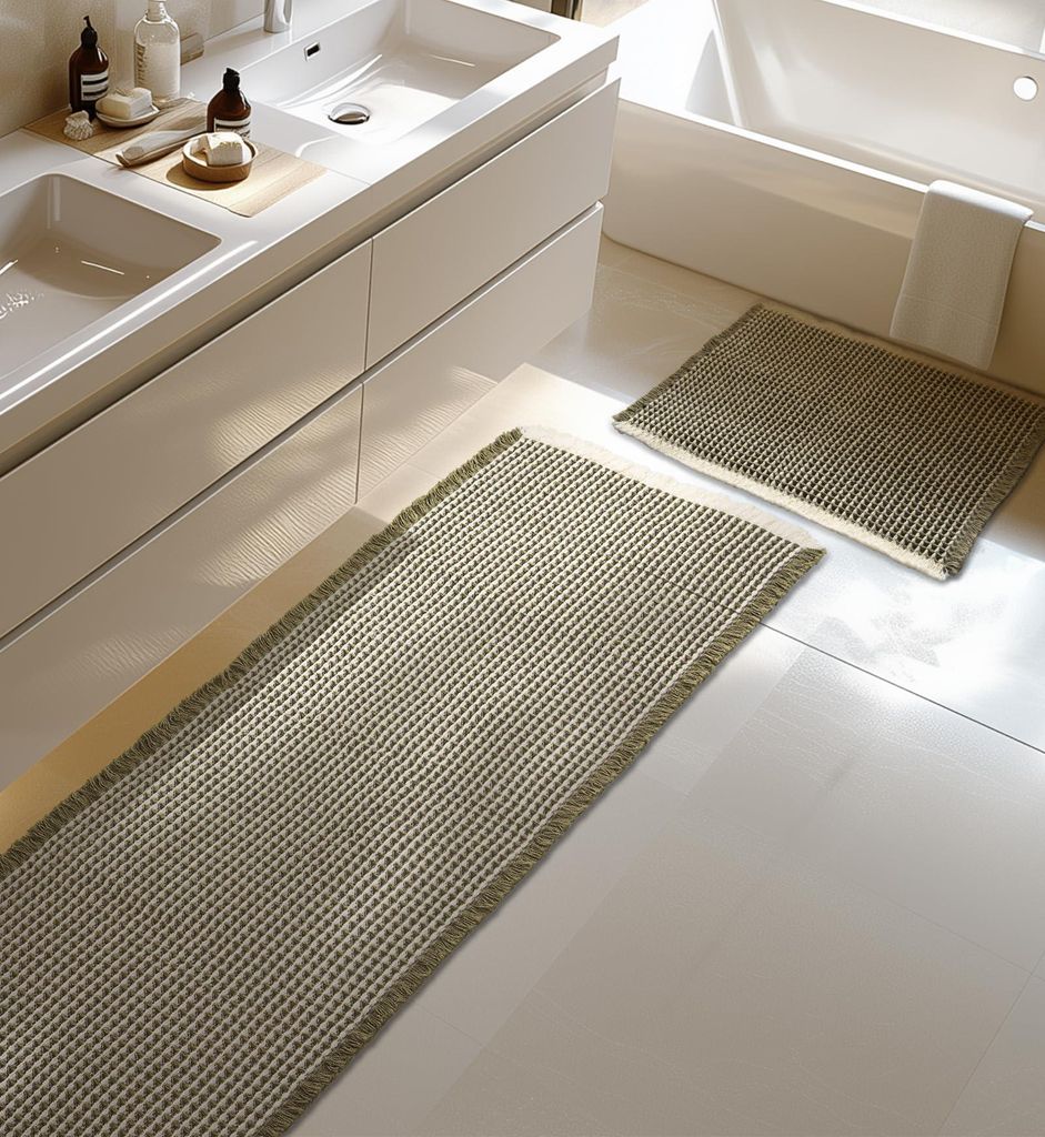 Großes Badematten-Set, grüne Badematte, 2-teiliges Badematten-Set, Boho-Badematte, dekorative Badematte, rutschfeste Duschmatte für Badezimmer, ...