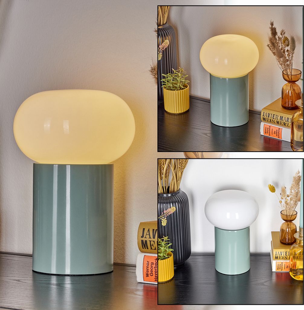 Baressa Tischlampe aus Metall/Glas in Türkis/Weiß mit Schalter am Kabel