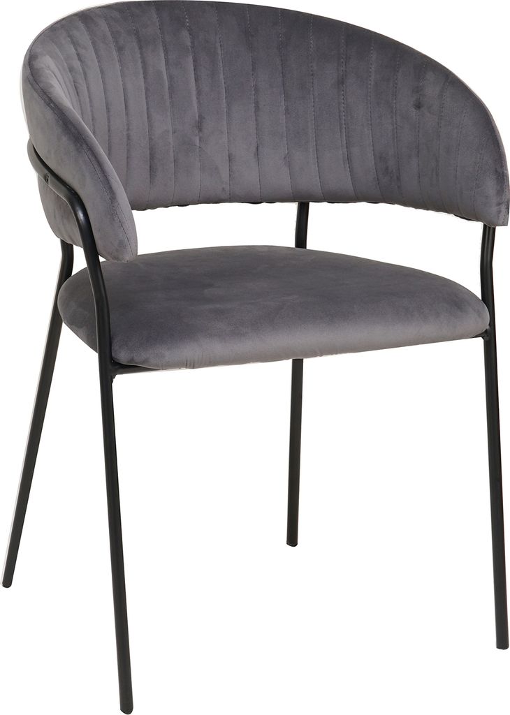 SalesFever Stuhl | Stoffbezug in Samt-Optik | Gestell Metall | Rückensteppung | B 55 x T 50 x H 80 cm | grau – schwarz matt