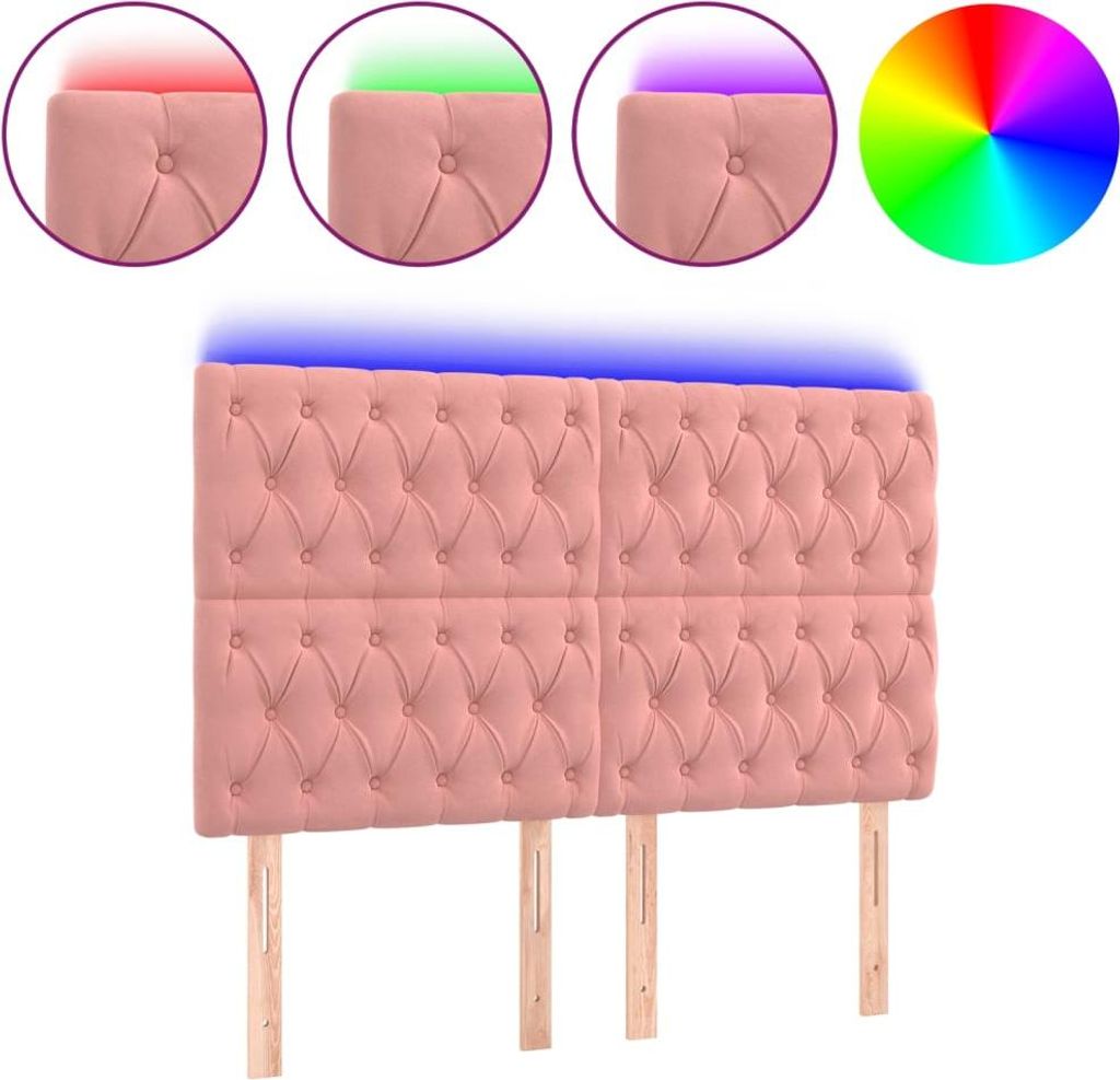 vidaXL LED Kopfteil Rosa 144x7x118/128 cm Samt