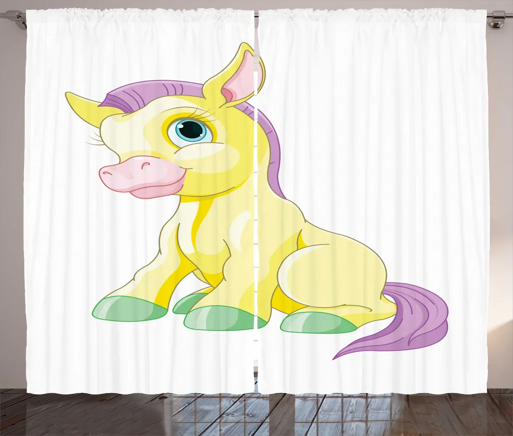 ABAKUHAUS Rideau Rustique Pony 280x225cm Jaune et Blanc pour Enfants