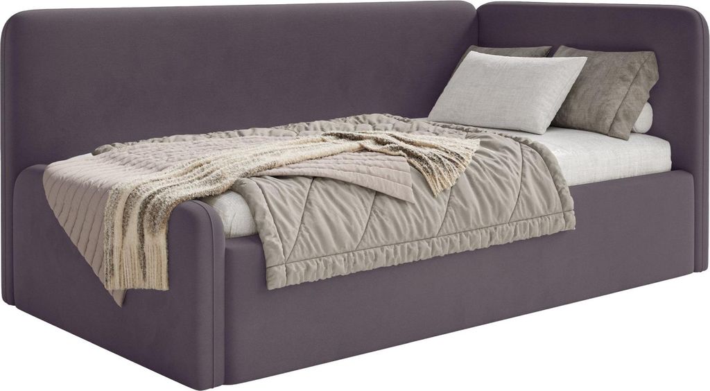 Selsey Fanko – Jugendbett 90x200 cm mit Kopfteil rechts, Samt, Violett